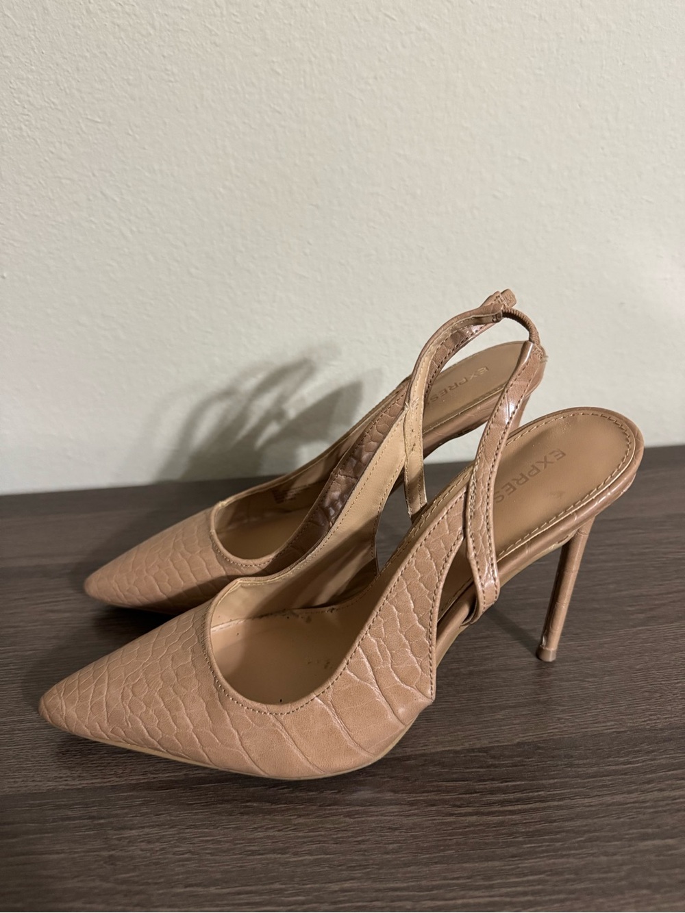 Express Beige Faux-Croc Slingback Stiletto Heels
